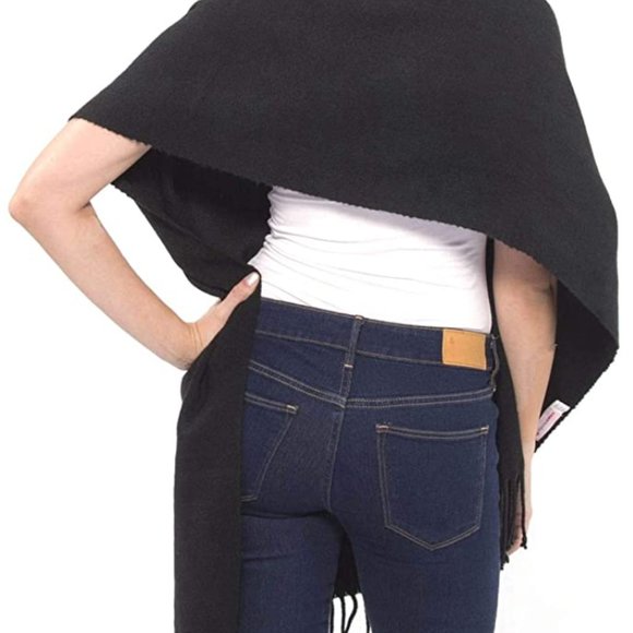 Alpine Swiss Women's Button Up Fringe Cape Long Scarf Shawl, Black, One Size - Picture 7 of 8